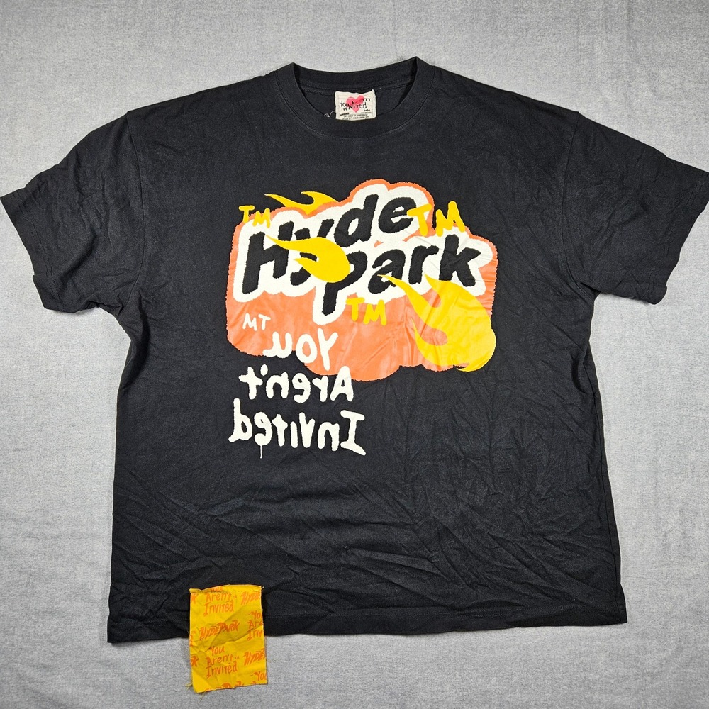 Hyde Park Goods You Aren't Invited Black Graphic T-Shirt XL Fire Flame Mens Tee